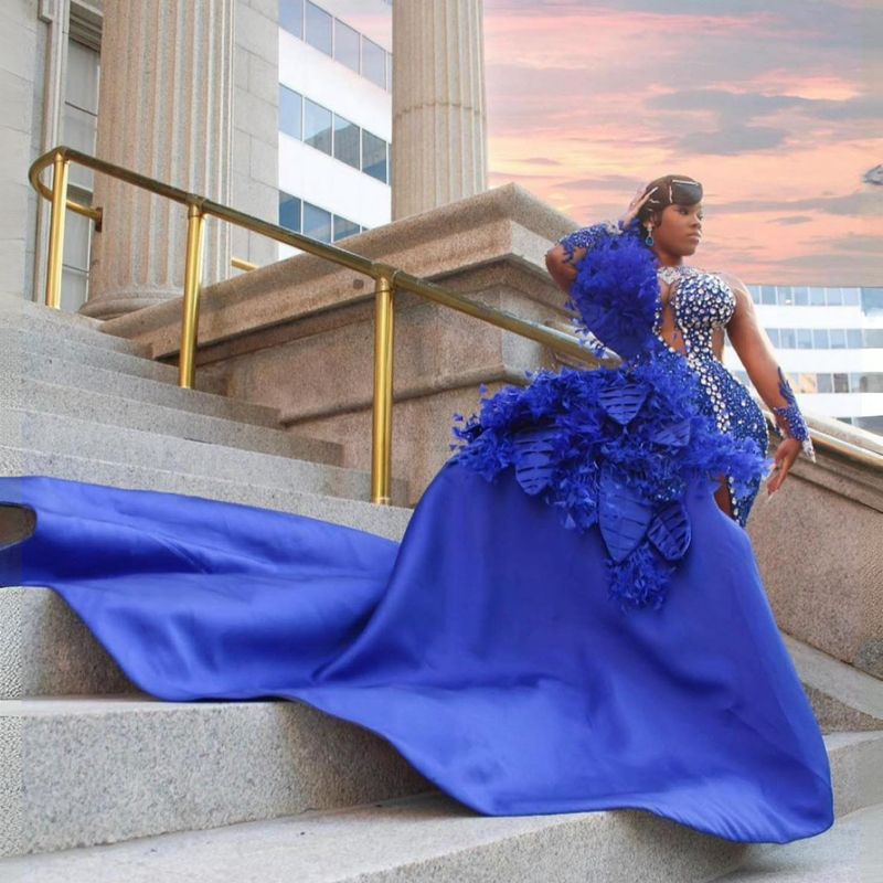 Royal Blue Aso Ebi Arabic Mermaid Prom Dress Beaded Sexy Formal Party Second Reception Birthday Engagement Dresses Robe De Soiree Gowns Pageant Plus S