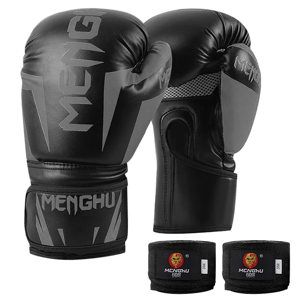 Sports Gloves 1 Pair Boxing Gloves Muay Thai MMA Punching Training Bag Gloves Adjustable Handwraps Sports Mittens with Wrist Support Straps 231127