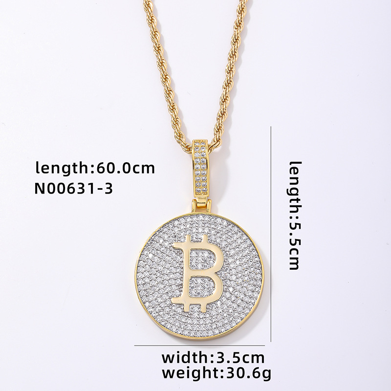 Hip Hop TopBling Round Card Letter B Pendant Necklace Stainless Steel 18K Real Gold Plated Full 5A Zircon Mens Jewelry