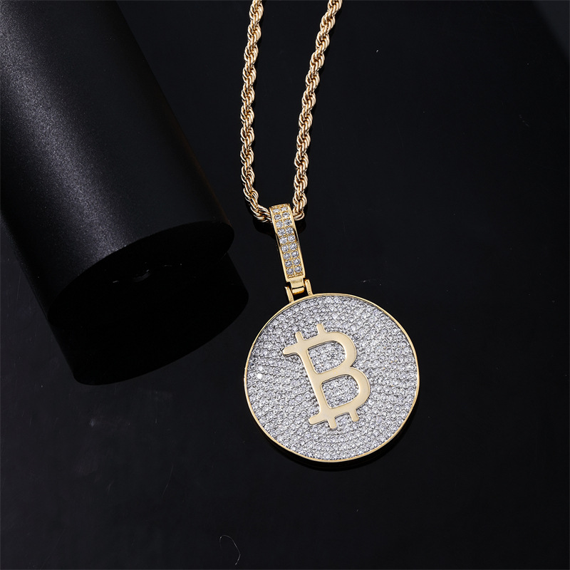 Hip Hop TopBling Round Card Letter B Pendant Necklace Stainless Steel 18K Real Gold Plated Full 5A Zircon Mens Jewelry