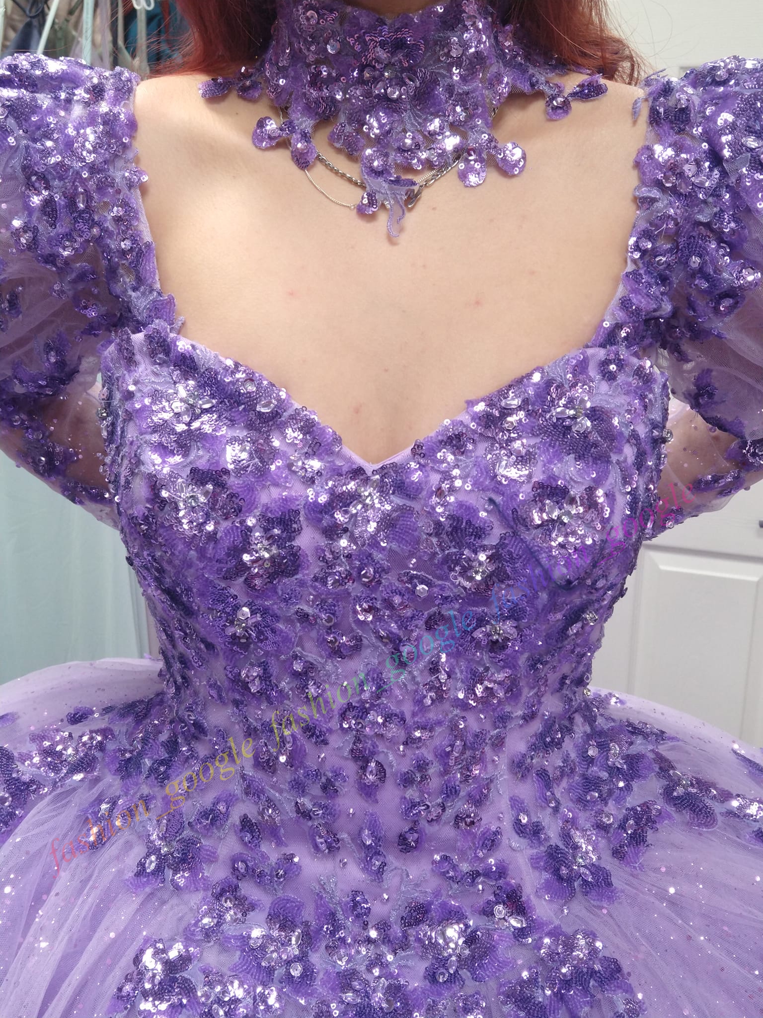 Sprkle Quincener Dress Detchble Long Sleeves Choker Mexicn Glitter Tulle Quince Sweet 15/16 Birthdy Prty Gown for 15th Girl Drm Winter Forml Prom
