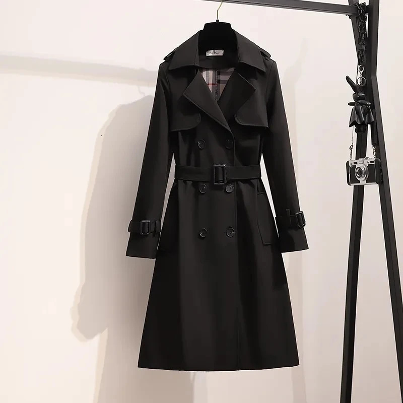 Women s Jackets 2023 Elegant Trench Coat for Women Korean Fashion Winter Clothes Double Breasted with Belt Casual Solid Long 231127
