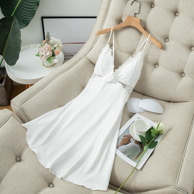 Sexy Pyjamas Spaghetti Strap Nightgown Sexy Women Nightdress Casual Nightwear Intimate Lingerie Sexy Homewear Lace Satin Home Clothing 230427