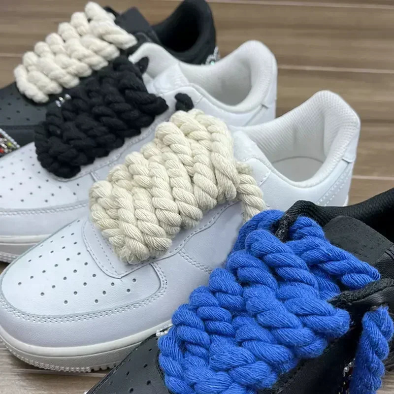 Shoe Parts Accessories 2PCS 120 160CM Thick Cotton Line Weaving Twisted Rope Bold Shoelace Men Sneakers Low top Canvas Laces Strings 231127