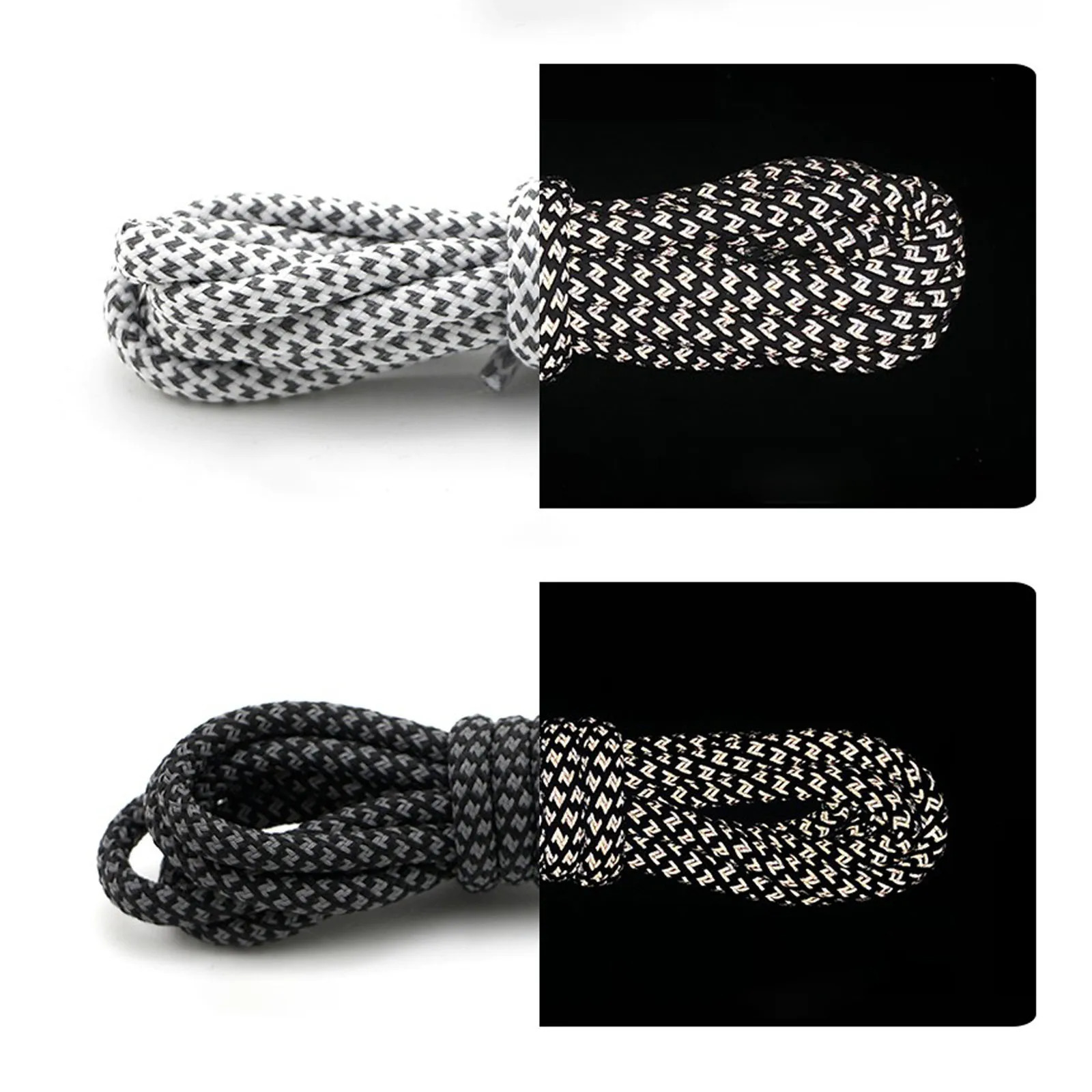 Shoe Parts Accessories 2 Pairs Thick Round Reflective ShoeLaces Black White Safety Highlight Rope Laces Noctilucent Light escence 231127