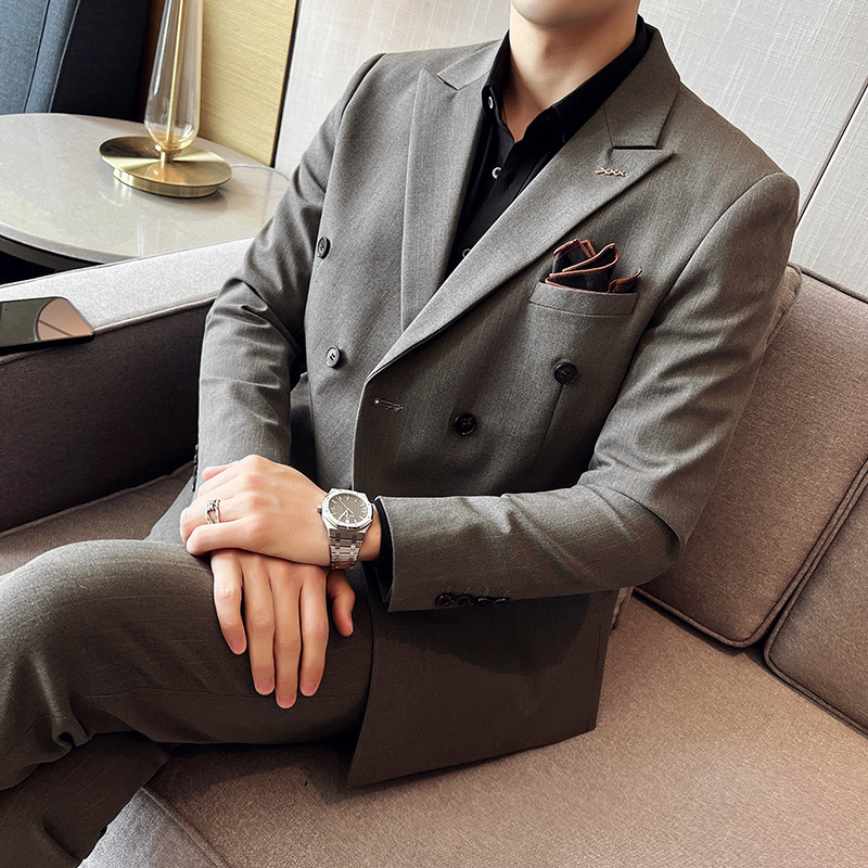 Men's Suits Blazers Plus-size S-7XL Blazer Pants Men's Fashion Gentleman Slim Fit Business and Leisure Double Row Officiating Wedding 2 Sets