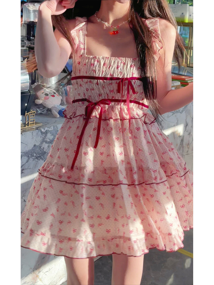 Casual Dresses Summer Floral Korea Kawaii Women France Vintage Elegant Party Mini Lace Print Sweet Cute Fairy 230426