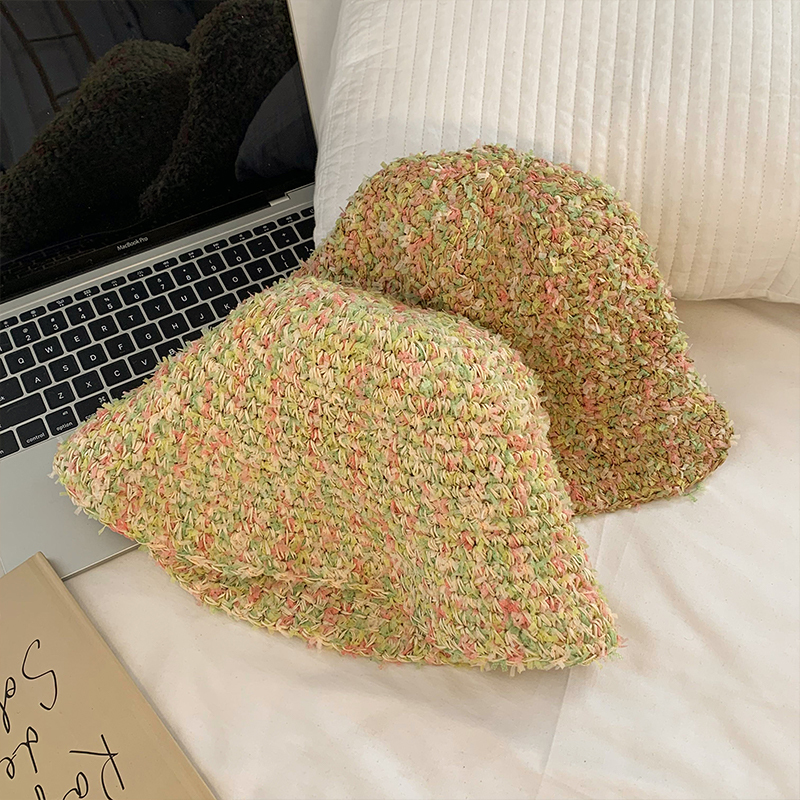 Caps Hats Summer Korean Fashion Hyunya Style Colorful Straw Hat for Women Sun Visor Hat Hand Woven Straw Hat Beach Panama Hat 230427