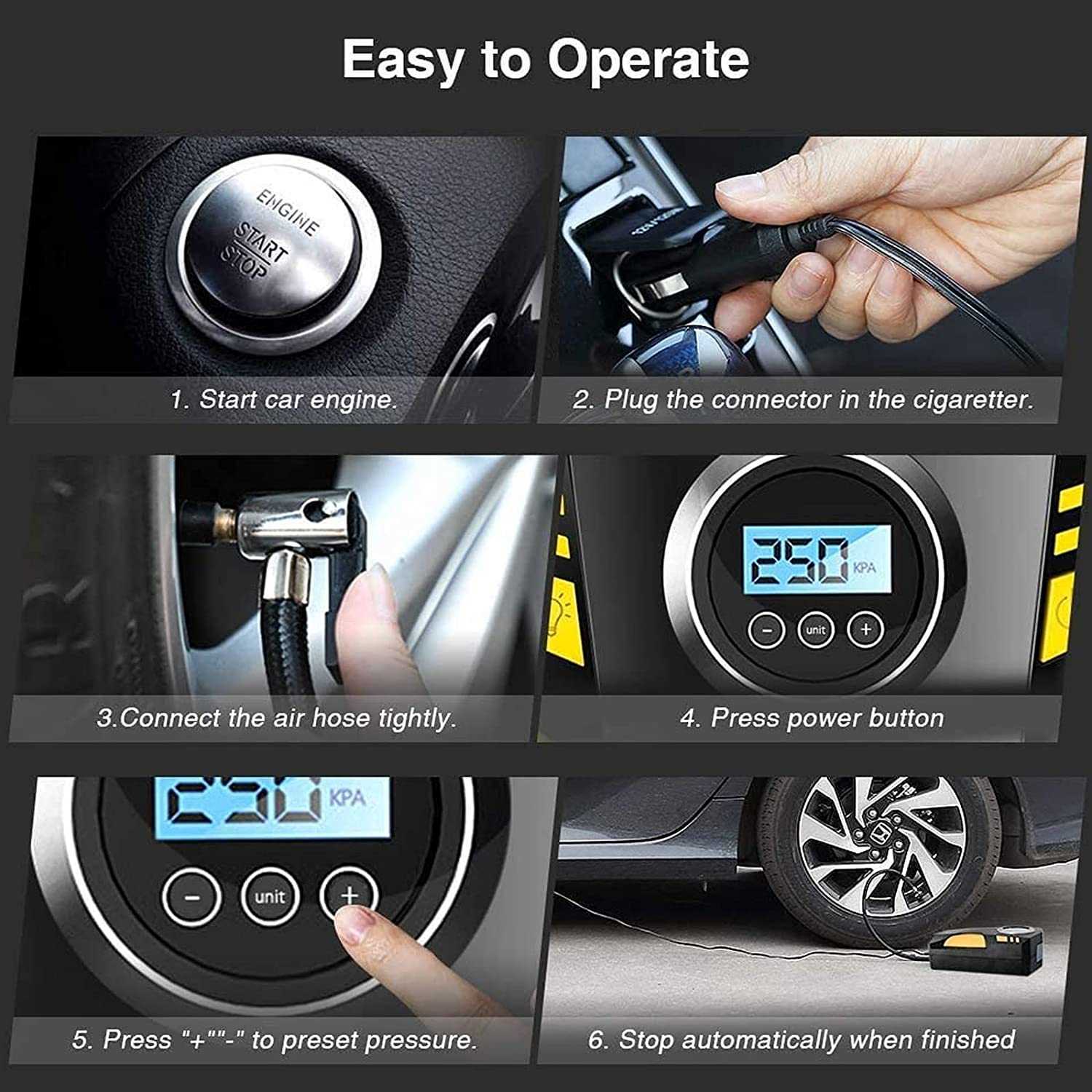 Digital Tyre Inflator Car Tire Pump DC 12V 100PSI Portable Air Compressor for Car SUV Basketballs Inflatables Bicycles Yellow
