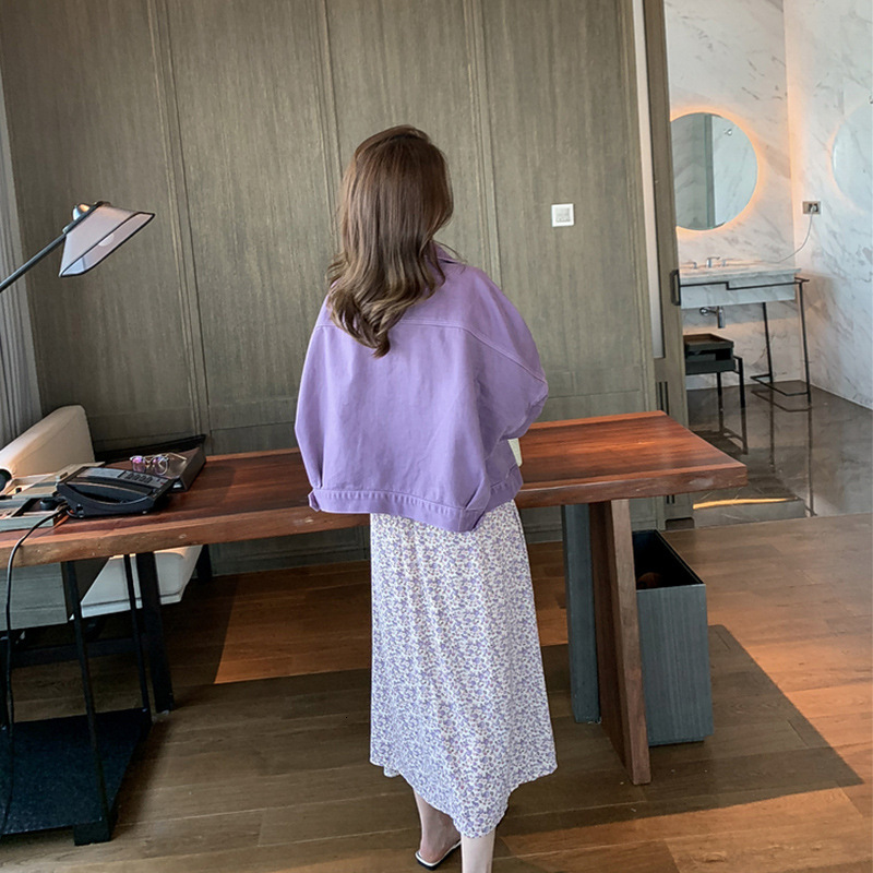 Women's Jackets Purple Loose Denim Short Jacket Women Spring Korean Fashion Casual Cropped Coat Harajuku Retro Single-Breasted Streetwear Top 230