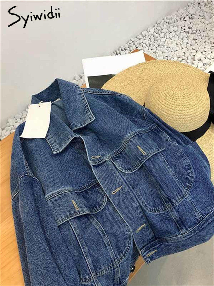 Women's Jackets Syiwidii Denim Jacket Women Vintage Turn Down Collar Long Sleeve Korean Fashion Jeans Jackets Chic Oversized Casual Coats 230427