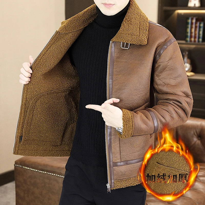 Men s Jackets 2023 Winter Motorcycle Leather Jacket Men Plus Velvet Padded Warm Fur integrated Casual Business Overcoat M 3XL 231127