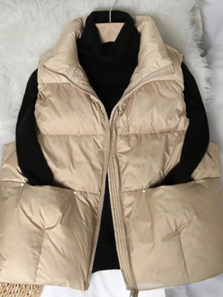 Women's Vests Winter for Women 2023 Autumn Zipper Loose Solid Down Cotton Short Vest Coat Casual Sleeveless Jacket Waistcoat Female 231124