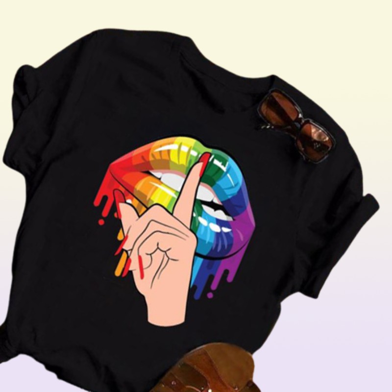 Red Lips Print T Shirt Women T Shirt Fashion Female Cute Graphic Tee Shirts Casual Tops 90s Ladies Short Sleeve Tshirts Top