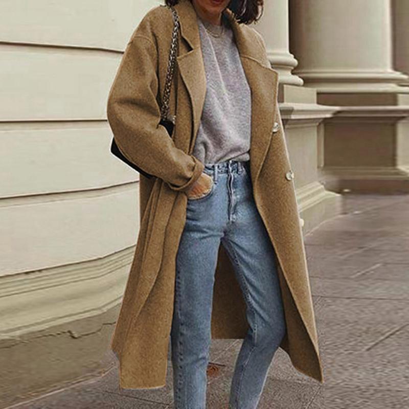 Two Piece Dress Womens Jackets Winter Womens Faux Wool Thin Coat Ladies Jacket Slim Long Overcoat Solid Classic Lapel Women Tall CoatsT