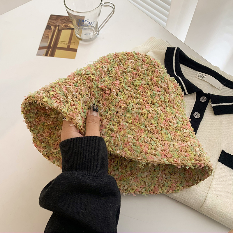 Caps Hats Summer Korean Fashion Hyunya Style Colorful Straw Hat for Women Sun Visor Hat Hand Woven Straw Hat Beach Panama Hat 230427