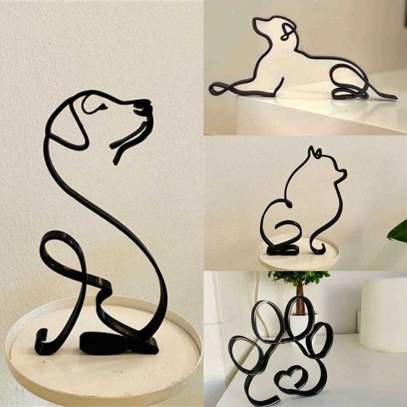 Arts and Crafts Dog Art Sculpture Metal Dog Abstract Minimalist Art Iron Figurines Office Desktop Accessories For Home Decoration Cute MiniatL260
