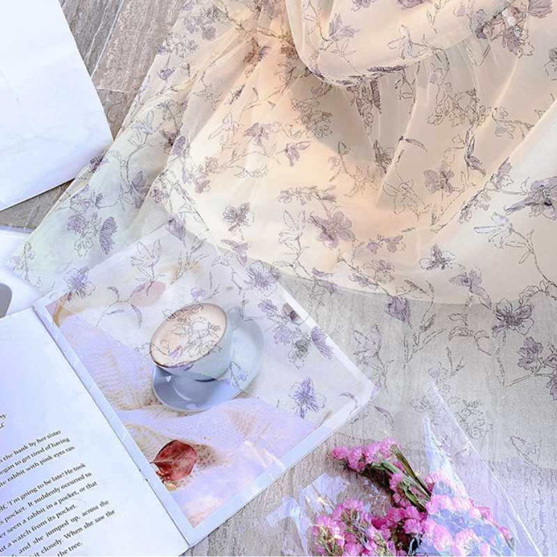 Women's Swimwear Summer Women French Tender Ink Painting Puff Sleeve Long Dress Korean Temperament Sweet Fairy Style Lady Floral 230426