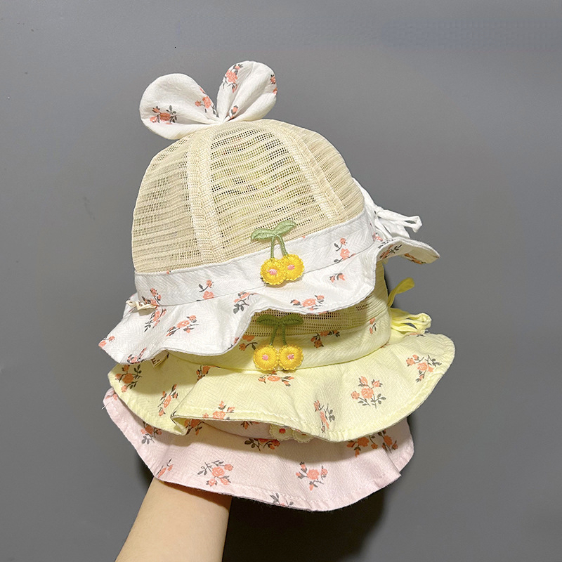 Caps Hats Spring Summer Sun Hat for Baby Girl Cute Dot Print Infant Bucket Cap Sweet Princess Bowknot born Beanie Caps Gorras 230427