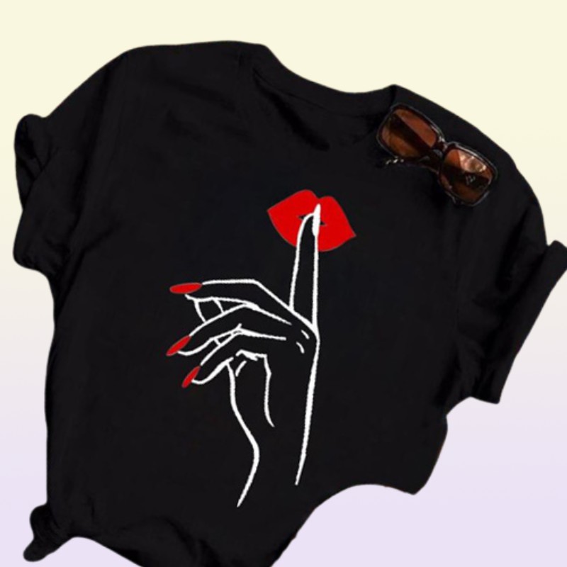 Red Lips Print T Shirt Women T Shirt Fashion Female Cute Graphic Tee Shirts Casual Tops 90s Ladies Short Sleeve Tshirts Top