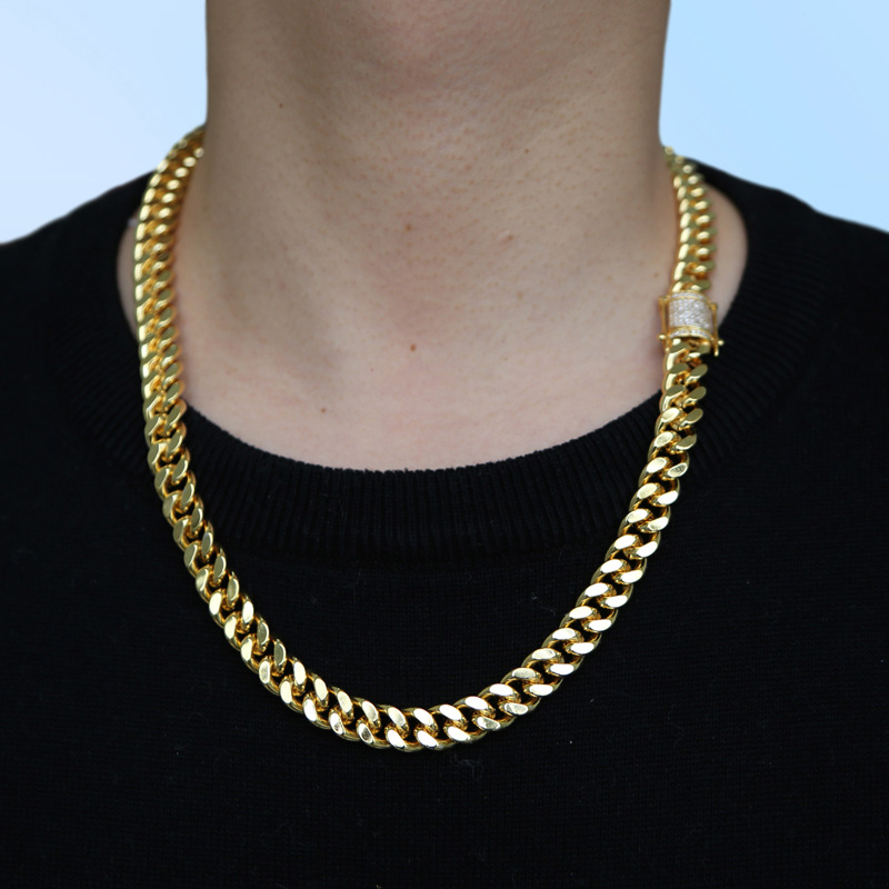 Fashion Hip Hop Men Necklace Chain Gold Filled Curb Cuban Long Necklace Link Men Choker Male Female Collier Jewelry 61cm 71cm