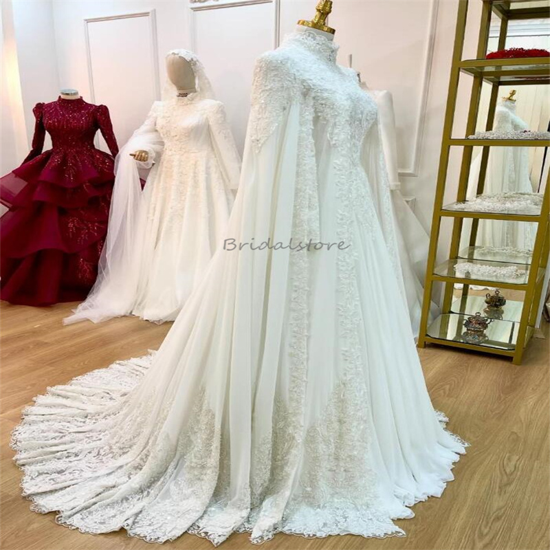 Princess Muslim Islamic Wedding Dress 2024 Elegant Dubai Arabic Country Style Bridal Gowns Appliques Lace Corset Church Bride Dress Appliques Robe De 
