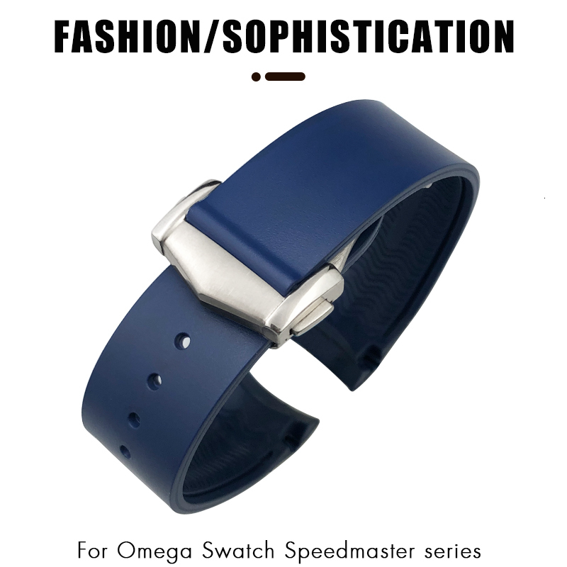 Watch Bands 19mm 21mm 22mm Curved Rubber Watchband 20mm Fit for Speedmaster Moonwatch 300 AT150 230426