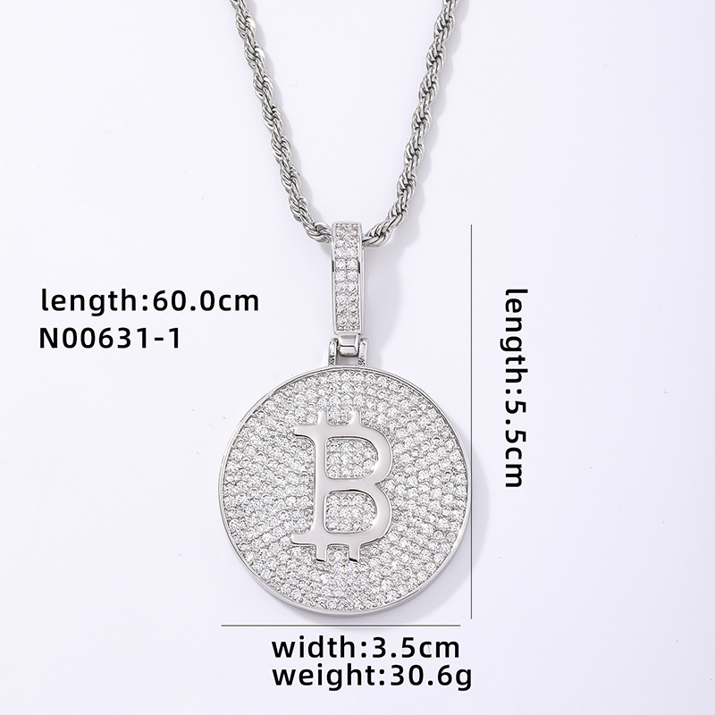 Hip Hop TopBling Round Card Letter B Pendant Necklace Stainless Steel 18K Real Gold Plated Full 5A Zircon Mens Jewelry