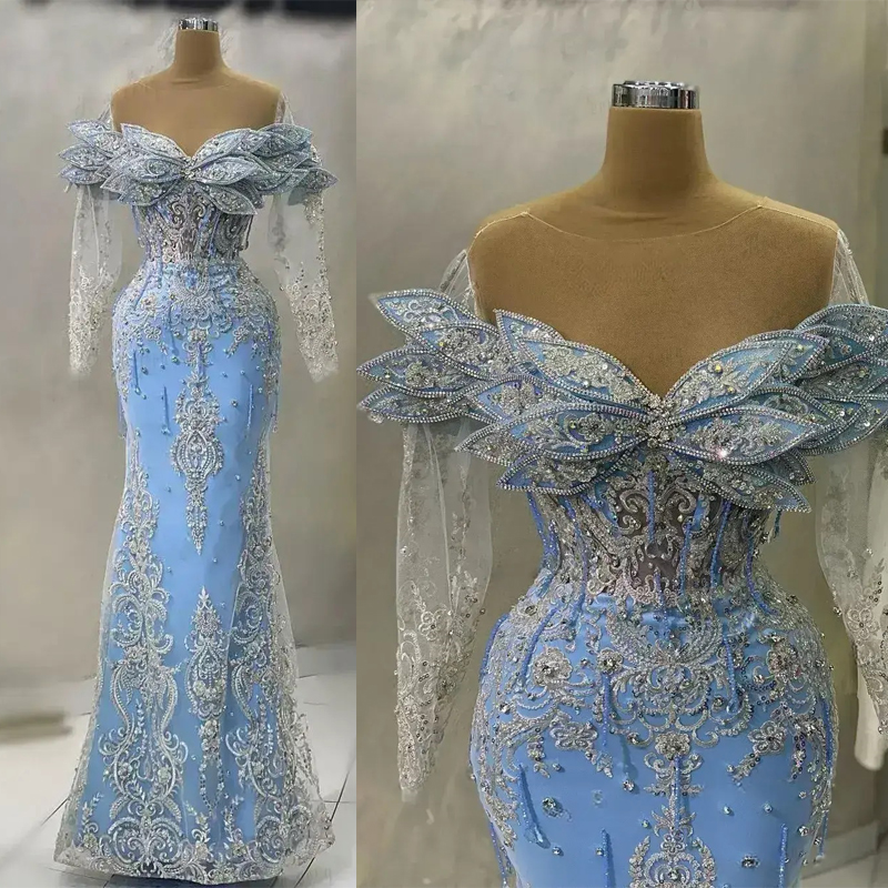 Aso Ebi Arabic Mermaid Prom Dress Lace Beaded Evening Formal Party Second Reception Birthday Engagement Gowns Dresses Robe De Soiree Pageant Gown St38