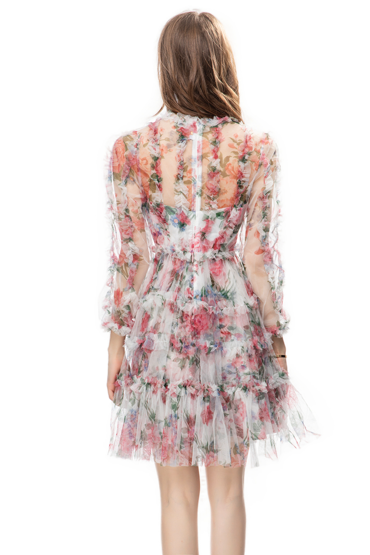 Women's Runway Dresses O Neck Waist Sleeves Appliques Printed Elegant Layered Fashion Homecoming Dress