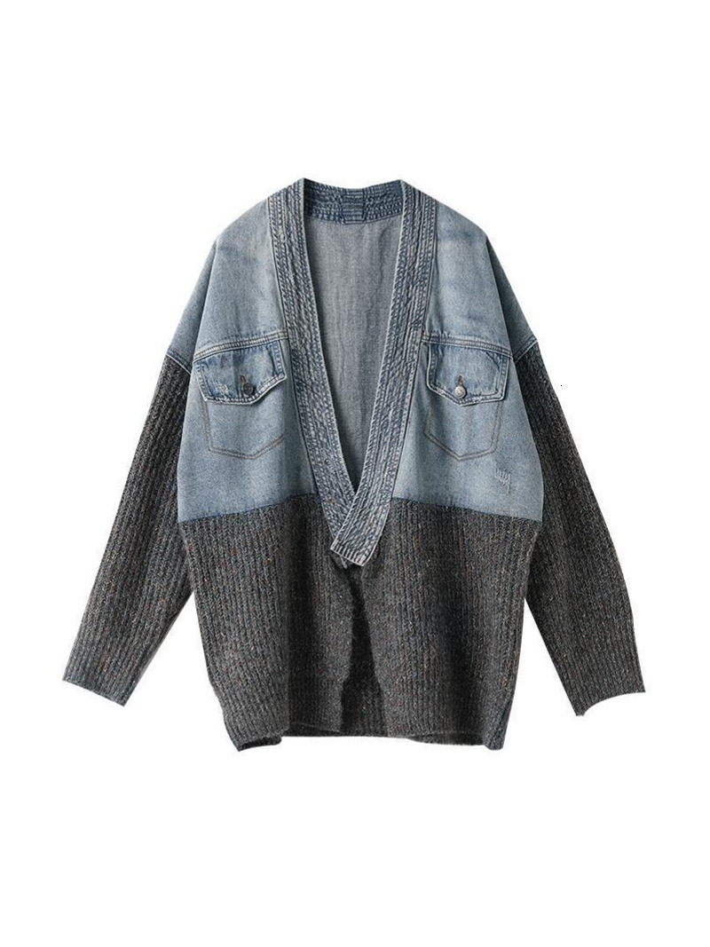 Women's Jackets Jean Jacket Women Denim Jackets Knit Patchwork Spring Autumn Korean Youth Patchwork Denim Street Knitted Cardigan Jackets 230427