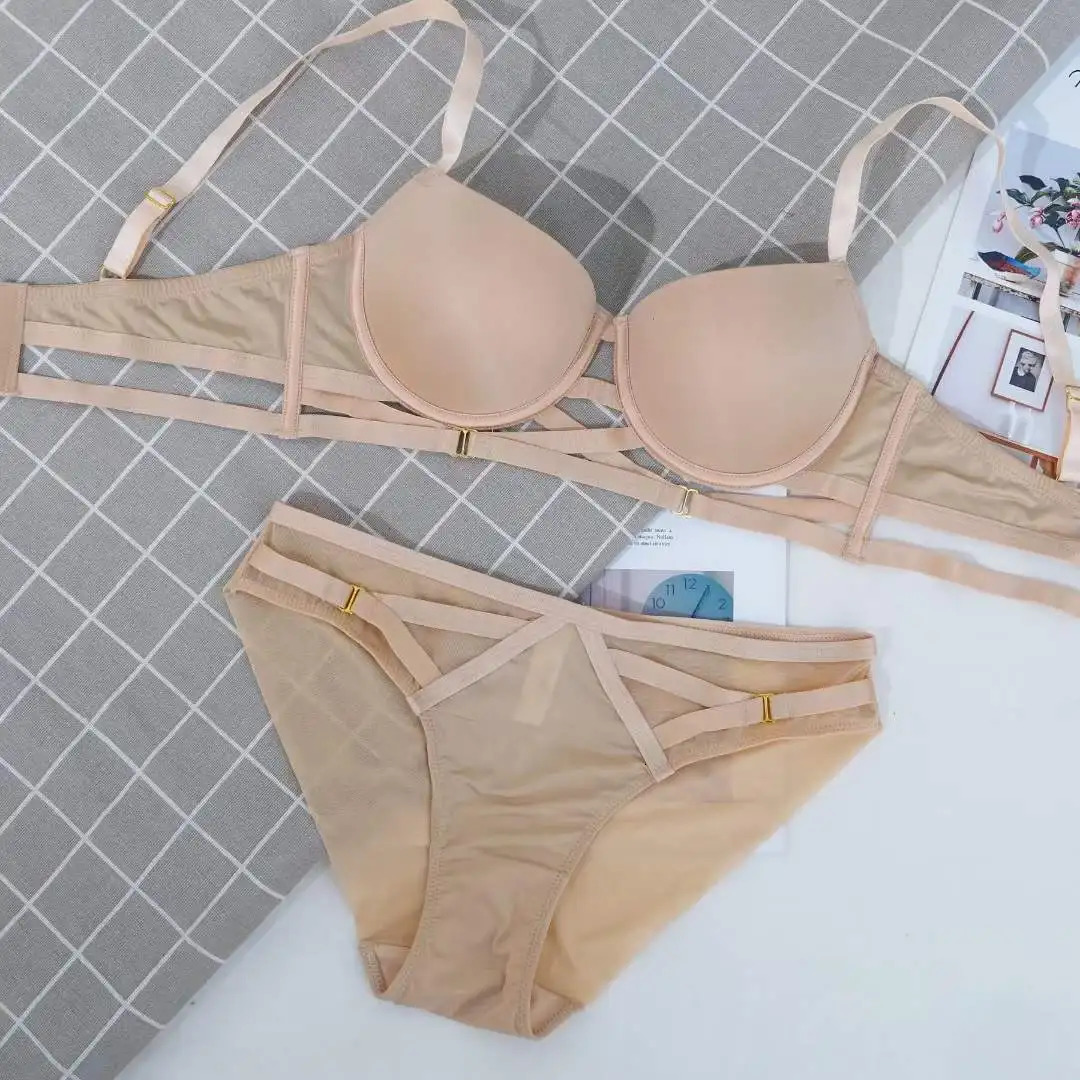 Bras Sets Sexy Lingerie Cross Bandage Push Up Smooth Bra Underwear Set and Panties for Women Intimates Thick Padded B C D Cup 231127