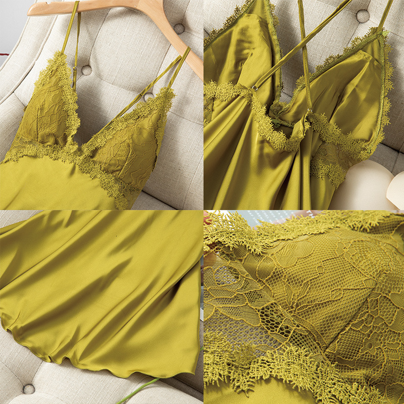 Sexy Pyjamas Spaghetti Strap Nightgown Sexy Women Nightdress Casual Nightwear Intimate Lingerie Sexy Homewear Lace Satin Home Clothing 230427