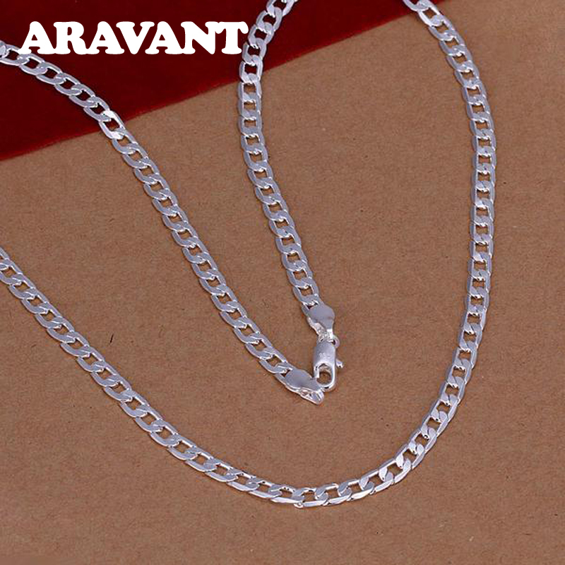 Strands Strings 925 Silver 4mm Flat Sideways Necklace Chain For Men Fashion Jewelry 230426