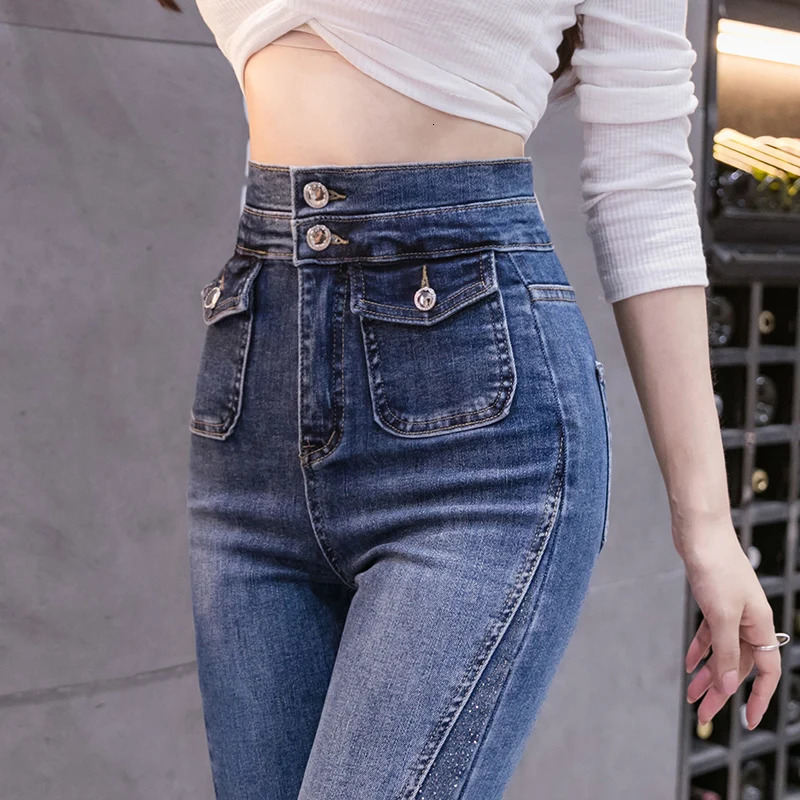 Women's Jeans Flared For Women Soft Skinny Patchwork BootCut Denim Trousers Mujer Fashion Stretch Pants Ladies 2023 Blue 231127