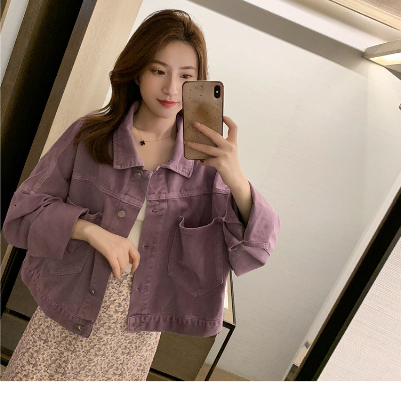 Women's Jackets Purple Loose Denim Short Jacket Women Spring Korean Fashion Casual Cropped Coat Harajuku Retro Single-Breasted Streetwear Top 230