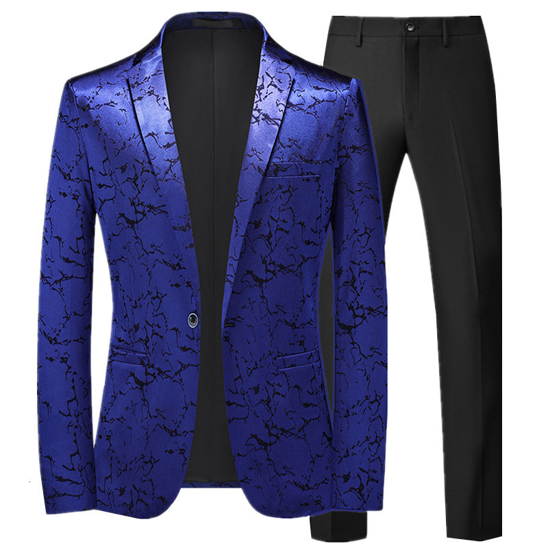 Men's Suits Blazers Autumn Men's Prom Party Dress Suit Black / Blue Fashion Men Small Jacquard Blazers Jacket and Pants Size 6XL-S 230427