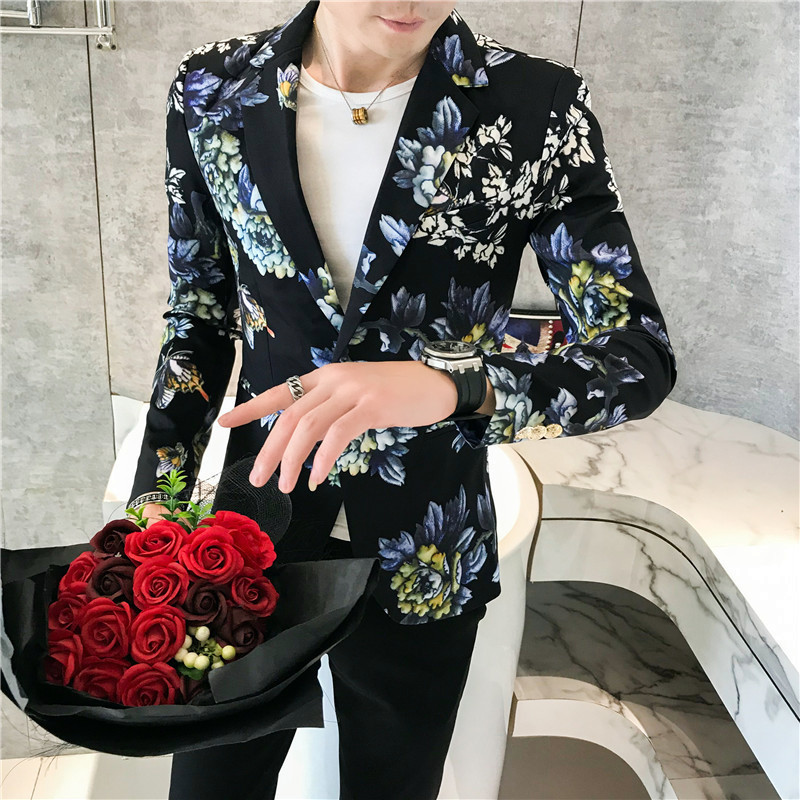 Men's Suits Blazers High quality S-3XL Korean version fashion casual printing shopping travel party nightclub dress men's slim suit jacket 2