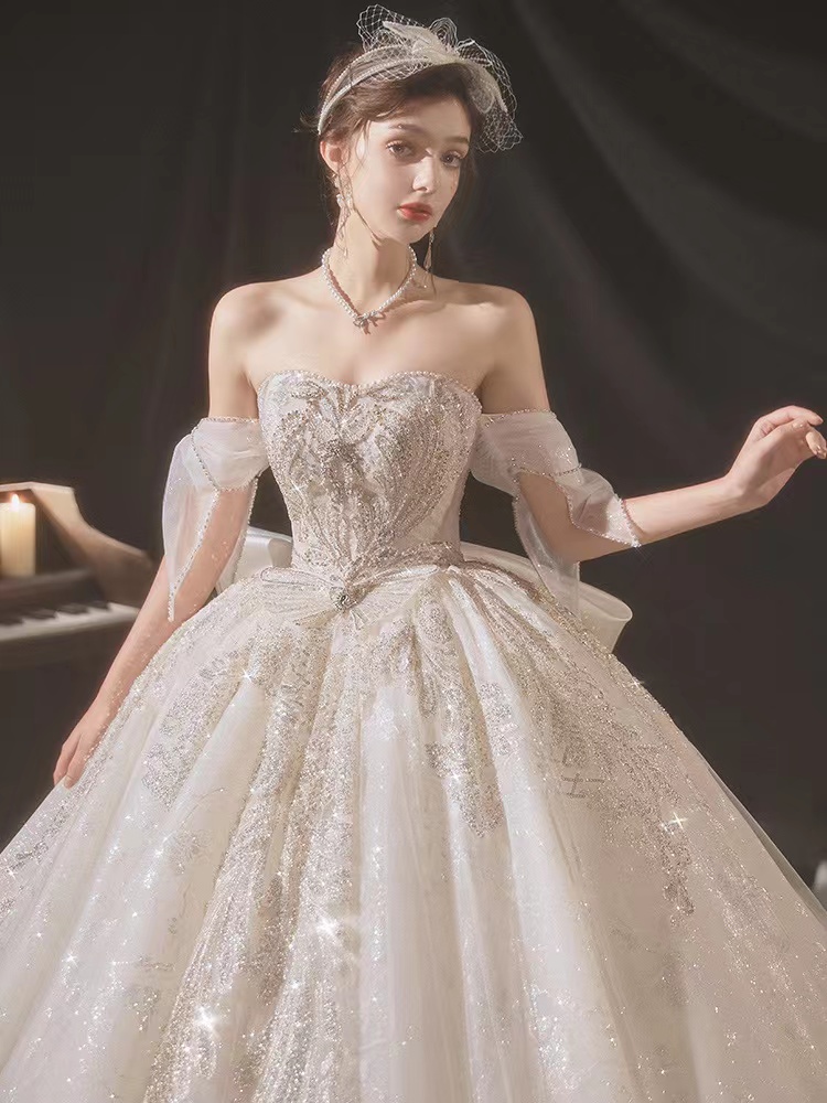 Dubai Arabia Ball Gown Wedding Dresses Long Off Shoulder Beads Beaded Lace Appliqued Plus Size Custom Made Robe De Mariee Sexy Bridal Gowns Crystal 40