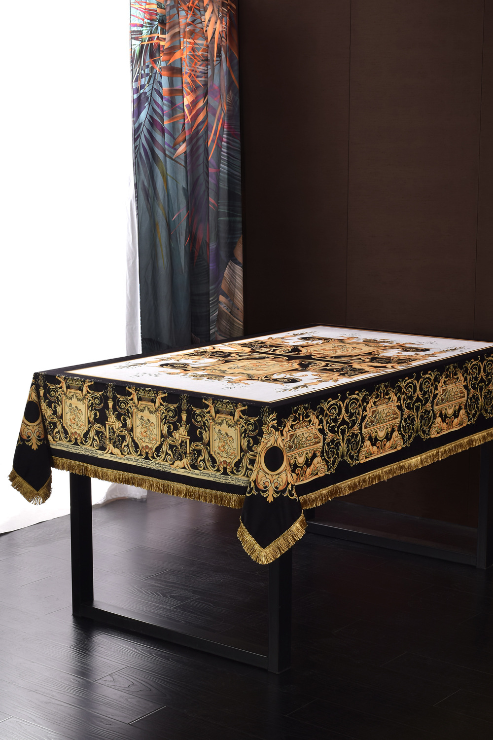 Retro Tablecloths for Dining Table Rectangular Round Tassels Jacquard Floral Chair Cover Table Cover Party Events Home