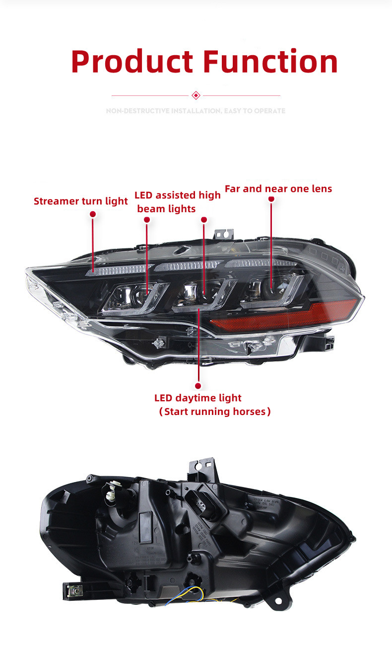 LED Headlights For Ford Mustang Headlight 20 15-20 22 LED Daytime Light Dynamic Animation Dew Turn Signal Light