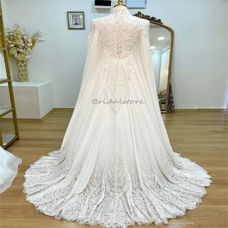 Princess Muslim Islamic Wedding Dress 2024 Elegant Dubai Arabic Country Style Bridal Gowns Appliques Lace Corset Church Bride Dress Appliques Robe De 