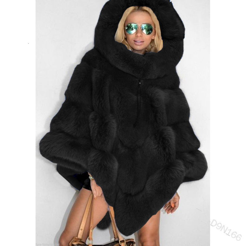 Faux Fur Coat Women Fox Fur Winter Warm Oversized Long Sleeve Cape Poncho Overcoat Pullover Jacket Outwear Plus Size 201029