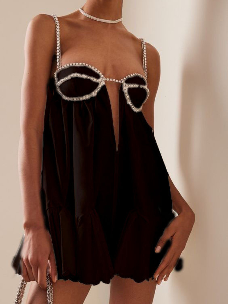 Casual Dresses Sexy Chain Fold Slip Dress Women Ruffle Tube Tops Mini Sleeveless Female Summer Fashion Solid Ladies Vestidos 230426