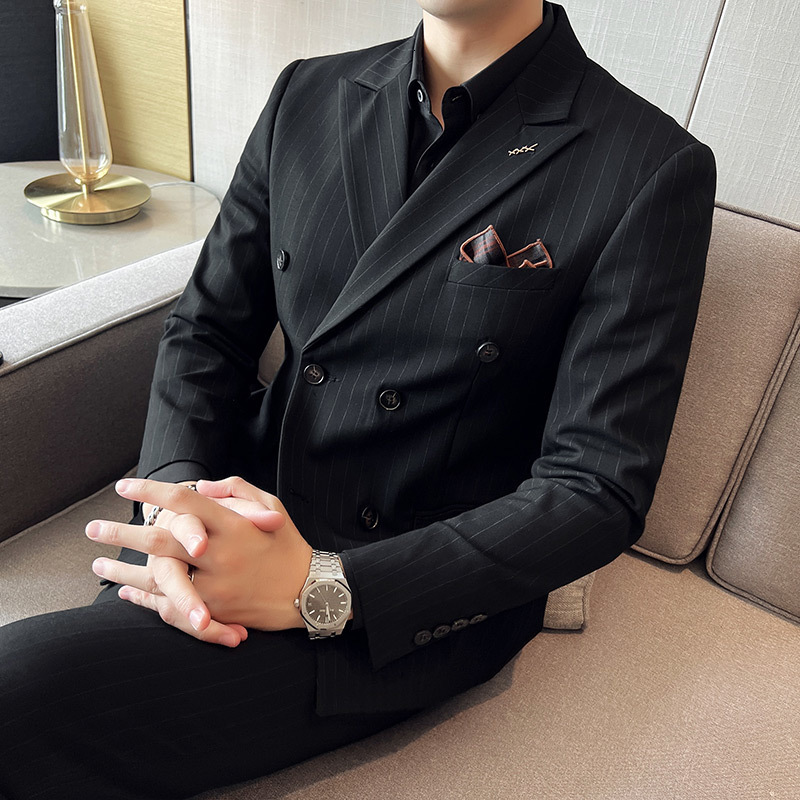 Men's Suits Blazers Plus-size S-7XL Blazer Pants Men's Fashion Gentleman Slim Fit Business and Leisure Double Row Officiating Wedding 2 Sets