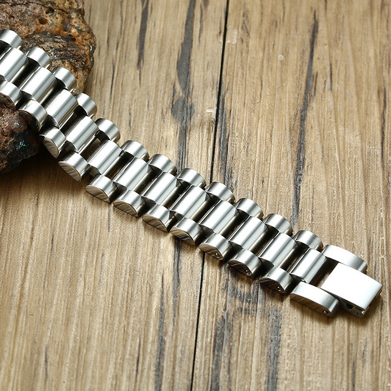 Charm Bracelets ZORCVENS 15MM Wide Gold Silver Color Stainless Steel Watch Band Bracelet for Men Watchlink Bracelets Jewelry 230426