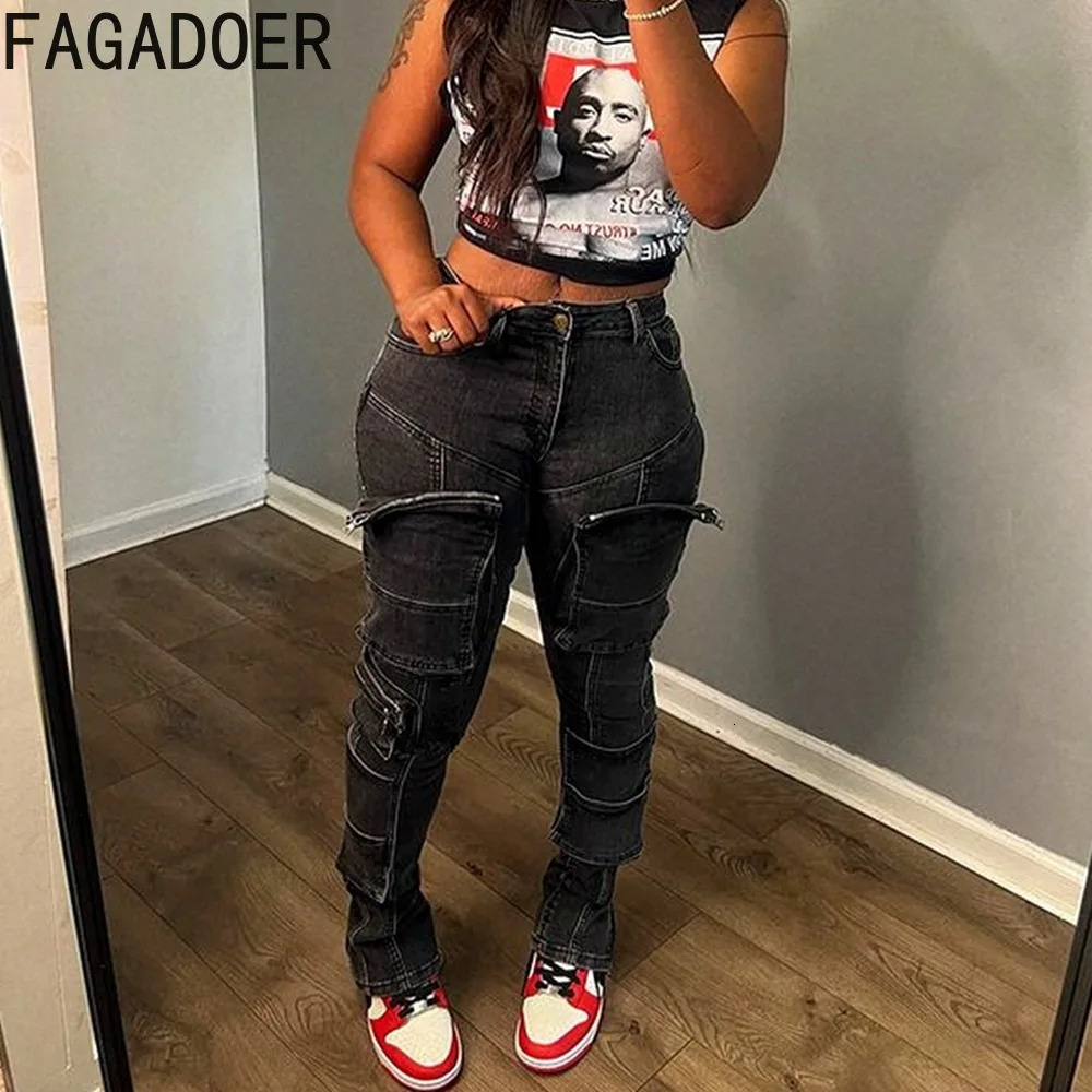 Women s Jeans FAGADOER Black Vintage Fashion Skinny Denim Pant High Waist Button Zip Pocket Trousers Casual Female Elastic Jean Bottoms 231127