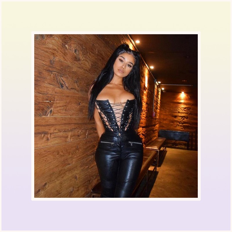 Womens Underwear Bustiers Corsets Sexy Hollow Out Bandage PU Leather Corset Crop Top for Women 2021 Club Outfits Backless Straples8570135