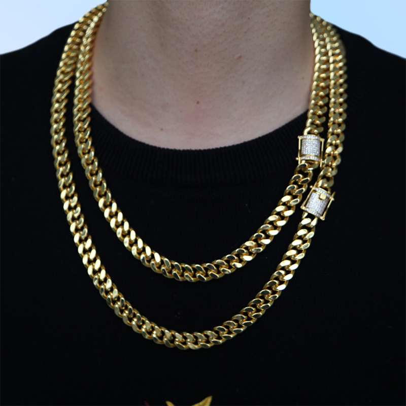 Fashion Hip Hop Men Necklace Chain Gold Filled Curb Cuban Long Necklace Link Men Choker Male Female Collier Jewelry 61cm 71cm