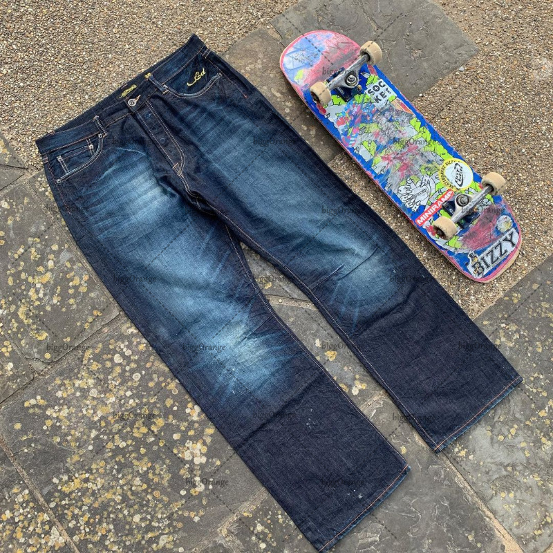 Men's Jeans Motif Anime Jalanan Hip Hop Amerika Celana Panjang Kaki Lebar Kasual Harajuku High Street Y2k untuk Pria Lurus Longgar 230427